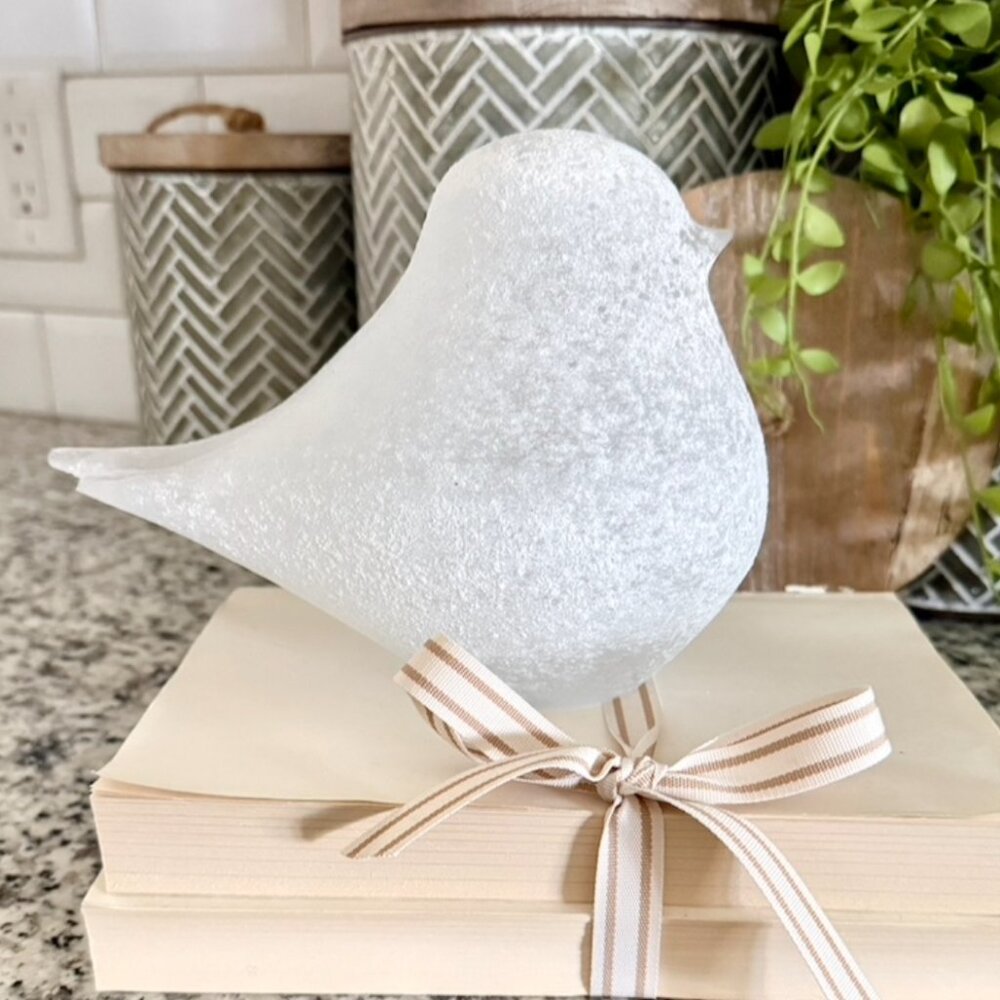 White Frosted Glass Bird Textured Finish